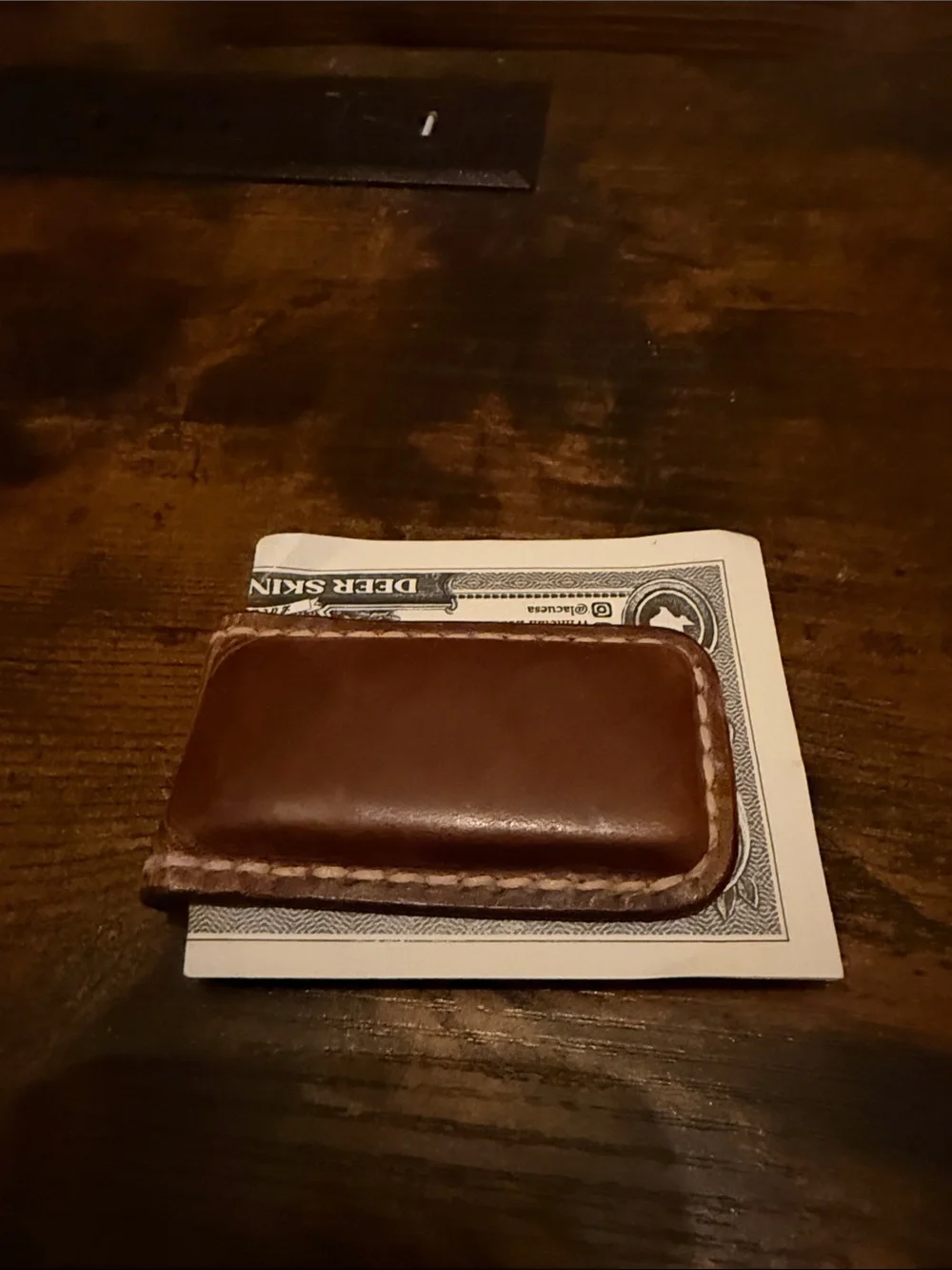 Brown Leather Whitetail hide money clip